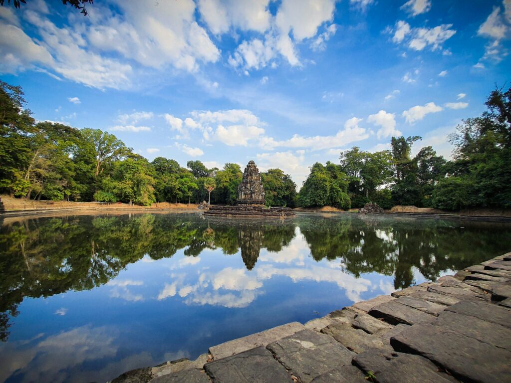 Neak Pean’s central island pool with surrounding smaller pools, Angkor