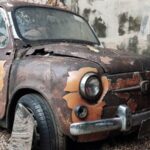 Vintage chocolate-colored car in front of the Chocolate Bar, Talat Noi Bangkok