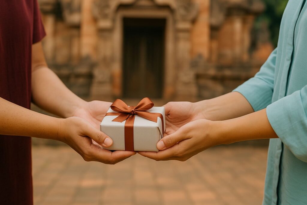 Small respectful gift exchange Small gift offered with two hands